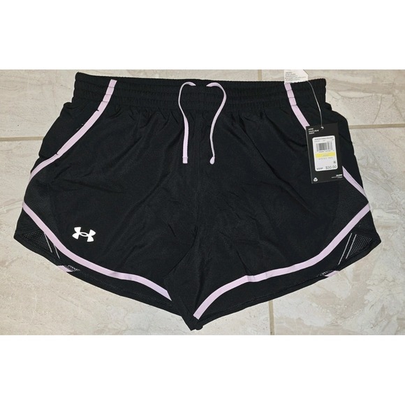 Under Armour Pants - Under Armour Fly By 3" Shorts Womens Medium Black Pink Running Mesh Line NWT
